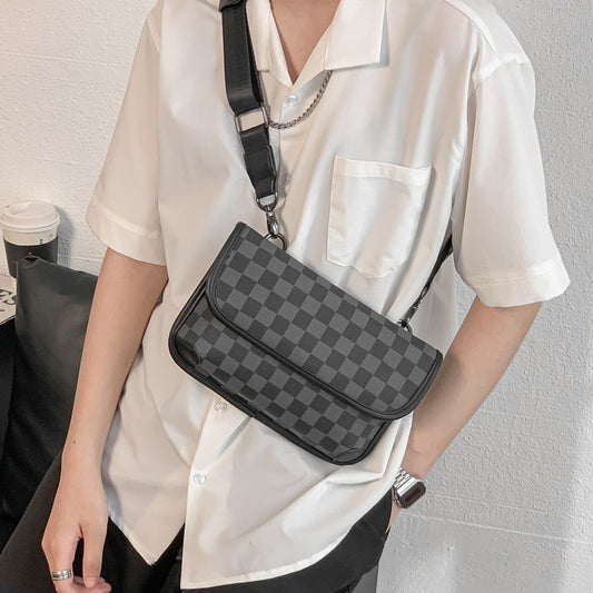 Fashion street kültéri mobiltelefon táska férfi táska trendi kockás válltáska