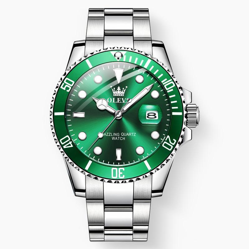 OLEVS Green Water Ghost Quartz Watch luxus vízálló férfi karóra