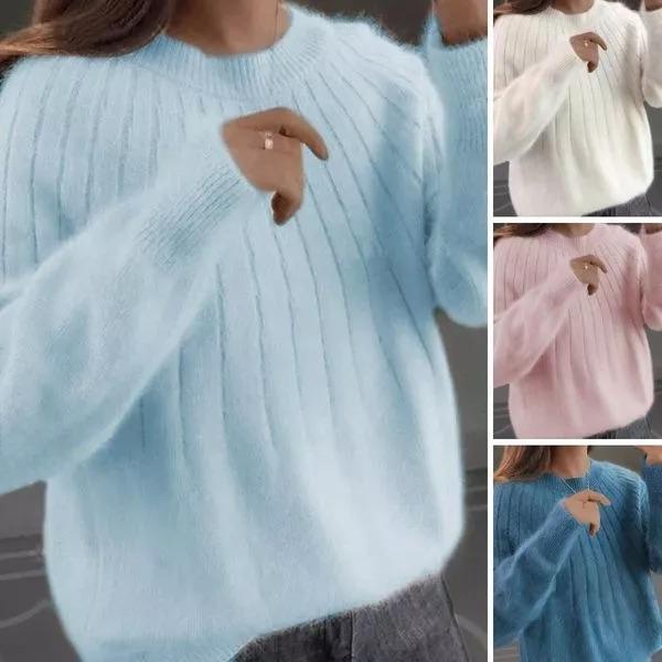 Fehér, vastag nyakú pulóver őszi, téli édes design elemlámpa ujjú, alkalmi egyszínű pulóver, női pulóver