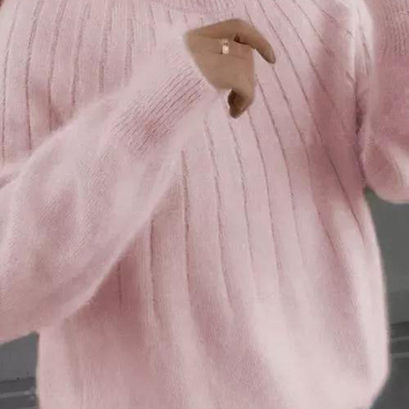 Fehér, vastag nyakú pulóver őszi, téli édes design elemlámpa ujjú, alkalmi egyszínű pulóver, női pulóver